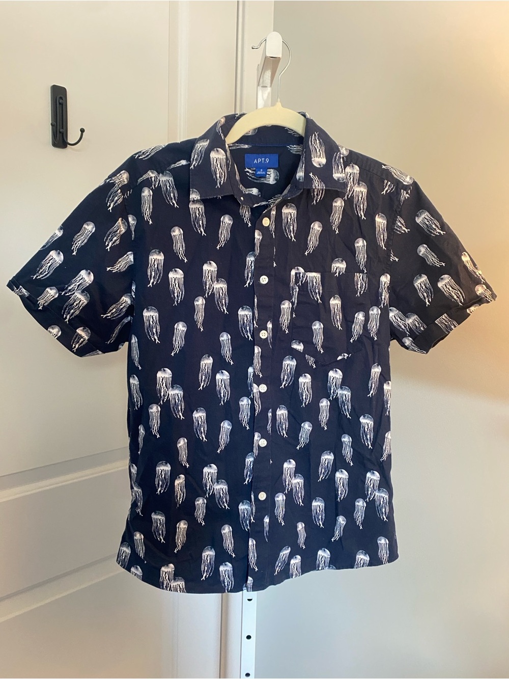Apt. 9 Navy Short-Sleeve Button-Down with White Jellyfish Print